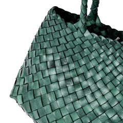 Dragon Diffusion Santa Croce Small Forest with asymmetric leather straps and a woven basket-like design.