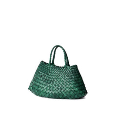 Dragon Diffusion Santa Croce Small Forest with asymmetric leather straps and a woven basket-like design.