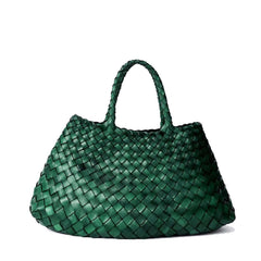Dragon Diffusion Santa Croce Small Forest with asymmetric leather straps and a woven basket-like design.
