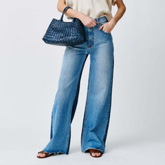 Dragon Diffusion Santa Croce Small Marine with asymmetric leather straps and a woven basket-like design.