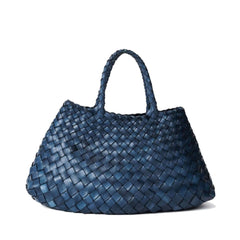 Dragon Diffusion Santa Croce Small Marine with asymmetric leather straps and a woven basket-like design.