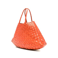 Dragon Diffusion Santa Croce Small Orange with asymmetric leather straps and a woven basket-like design. 