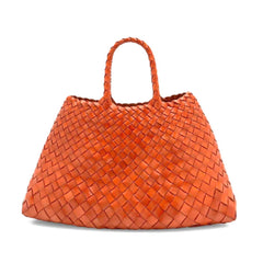 Dragon Diffusion Santa Croce Small Orange with asymmetric leather straps and a woven basket-like design.