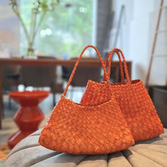 two Dragon Diffusion orange leather woven handbags