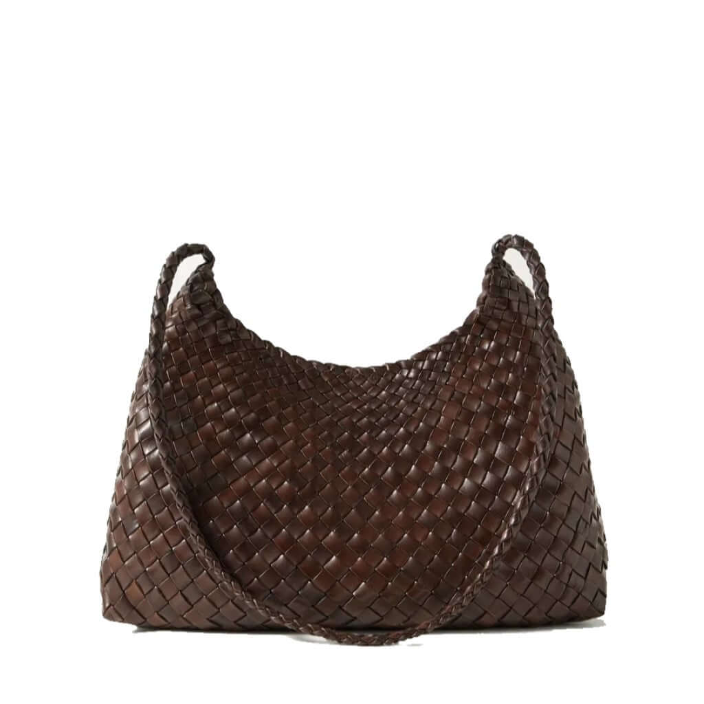 Dragon Diffusion Santa Rosa Dark Brown leather woven cross-body shoulder handbag with long handles