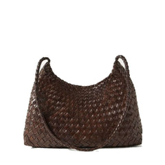 Dragon Diffusion Santa Rosa Dark Brown leather woven cross-body shoulder handbag with long handles