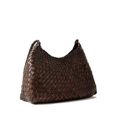 Dragon Diffusion Santa Rosa Dark Brown leather woven cross-body shoulder handbag with long handles