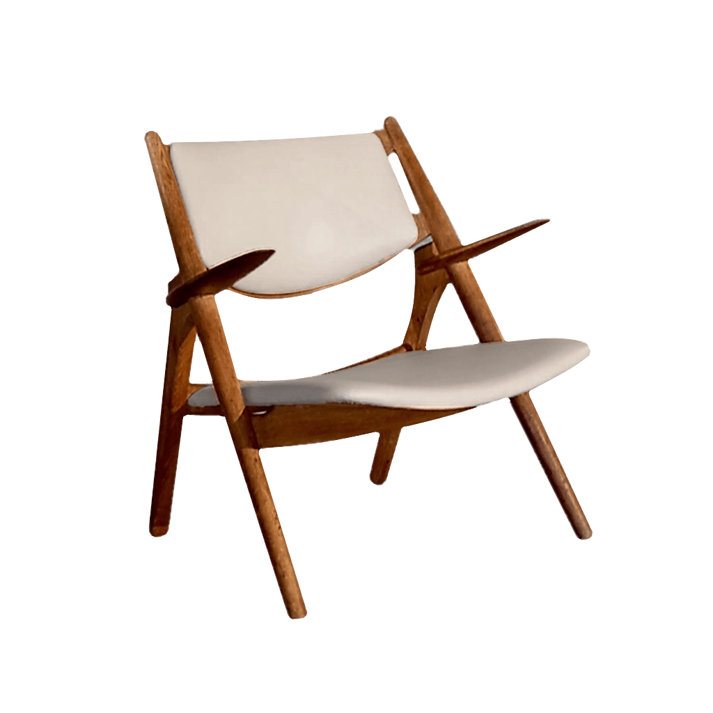 Sawbuck Lounge Chair Cotton Canvas in sand colour and natural teak frame