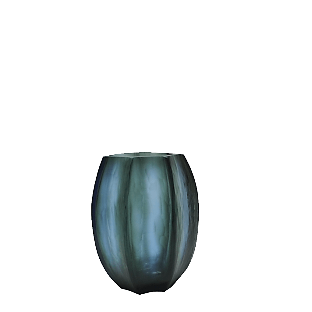 Seafog Vase 17cm in soft blue-grey-green frosted glass, its smooth vertical panels and opalescent finish giving it a quiet, luminous quality like light diffused through coastal mist.