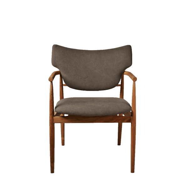 Teak Seven Armchair Cotton Canvas in dark taupe cushioned seat and backrest 