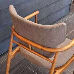 Seven Armchair Cotton Canvas in dark taupe cushioned seat and backrest 