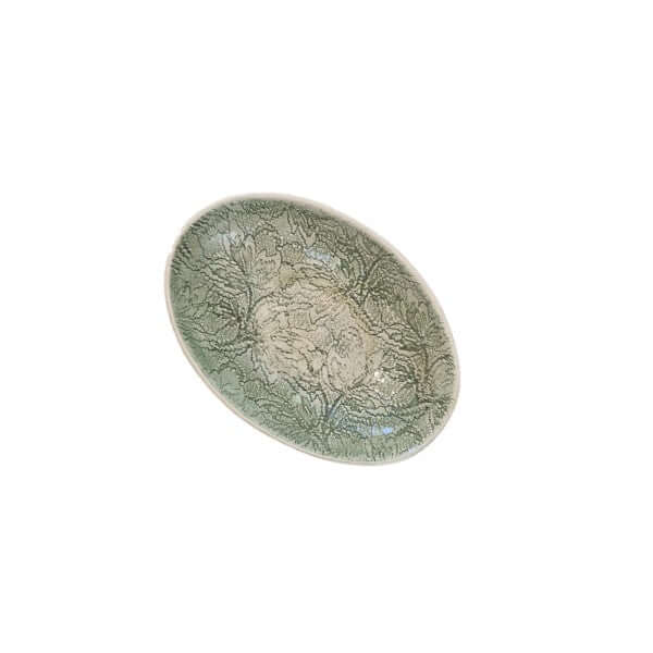 Small Etosha Dish Dark Green with decorative pattern, by Wonki Ware