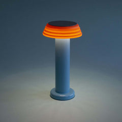 PL1 Portable Table Light Blue-Orange with a blue base and orange lampshade, designed by George Sowden.