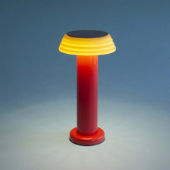 PL1 Portable Table Light Red-Yellow with a red base and yellow lampshade, designed by George Sowden.