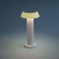 PL1 Portable Table Light White-Green with a white base and green lampshade, designed by George Sowden