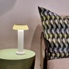 PL1 Portable Table Light White-Green with a white base and green lampshade, designed by George Sowden