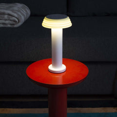 PL1 Portable Table Light White-Green with a white base and green lampshade, designed by George Sowden