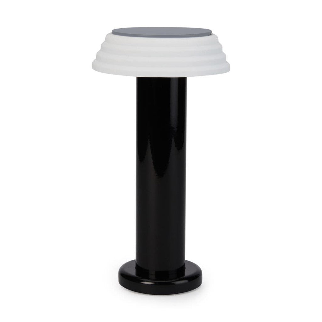 PL1 Portable Table Light Black-White with a black base and white lampshade, designed by George Sowden.