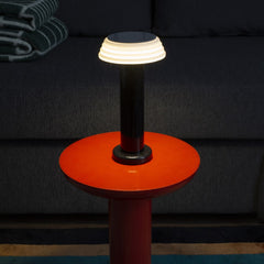 PL1 Portable Table Light Black-White with a black base and white lampshade, designed by George Sowden.