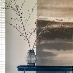 Steps Vase Small Grey with vertical ridges, featuring an intricate and textured design, by Pols Potten