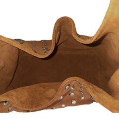 Interior view of Studded Bag Suede Light Brown showing matching suede lining in light brown