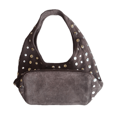 Studded Bag Suede Dark Brown with stud detailing and single top handle.
