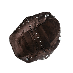 Internal part of Studded Bag Suede Dark Brown with stud detailing and single top handle.