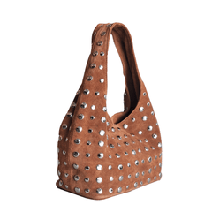 Studded Bag Suede Light Brown with stud detailing and single top handle.