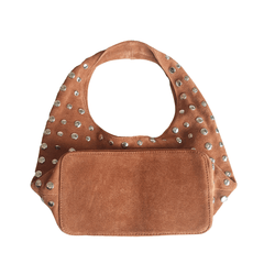 Studded Bag Suede Light Brown with stud detailing and single top handle.