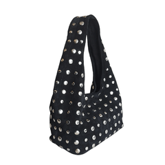 Studded Bag Suede Matte Black with stud detailing and single top handle.