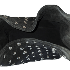 Interior view of Studded Bag Suede Matte Black showing matching suede lining in matte black