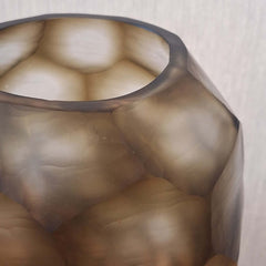 Sunhive Vase 27cm in warm smoky taupe frosted glass, with generous organic cells that give the surface a soft, natural texture reminiscent of tortoiseshell or river stone.