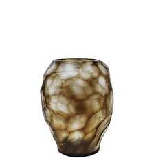 Sunhive Vase 27cm in warm smoky taupe frosted glass, with generous organic cells that give the surface a soft, natural texture reminiscent of tortoiseshell or river stone.
