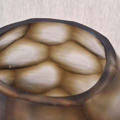 Sunhive Vase 27cm in warm smoky taupe frosted glass, with generous organic cells that give the surface a soft, natural texture reminiscent of tortoiseshell or river stone.