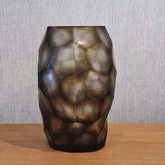 Sunhive Vase 27cm in warm smoky taupe frosted glass, with generous organic cells that give the surface a soft, natural texture reminiscent of tortoiseshell or river stone.