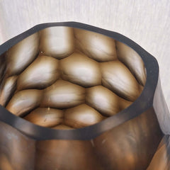 Sunhive Vase 33cm in warm smoky taupe frosted glass, its surface covered in large rounded organic cells that ripple upward like honeycomb lit from within.