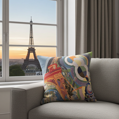 Delaunay Cushion - Air Fer et Eau (1937) with artistic design featuring Eiffel Tower, artwork by Delaunay