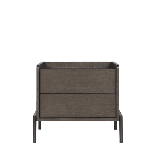 Dark wooden bed side table with two drawers