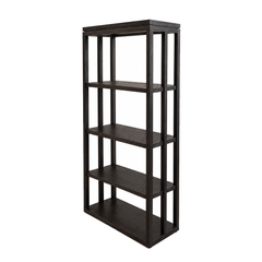 A solid timber display Tipis Tall Bookshelf with four open sections, stained in charcoal color.