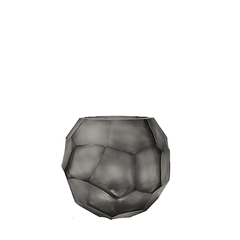 Tundra Vase 18cm in cool silver-grey frosted glass, with bold geometric facets that give it the dense, grounded presence of a glacial boulder.