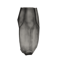 Tundra Vase 41cm in cool silver-grey frosted glass, with sharp geometric facets running its full height — sculptural and commanding as a statement piece.