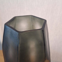 Tundra Vase 41cm in cool silver-grey frosted glass, with sharp geometric facets running its full height — sculptural and commanding as a statement piece.