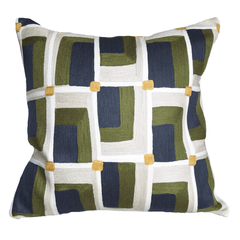 Verec Embroidered Cushion 45x45cm with geometric pattern in green, navy, and yellow tones, ideal for home decor.