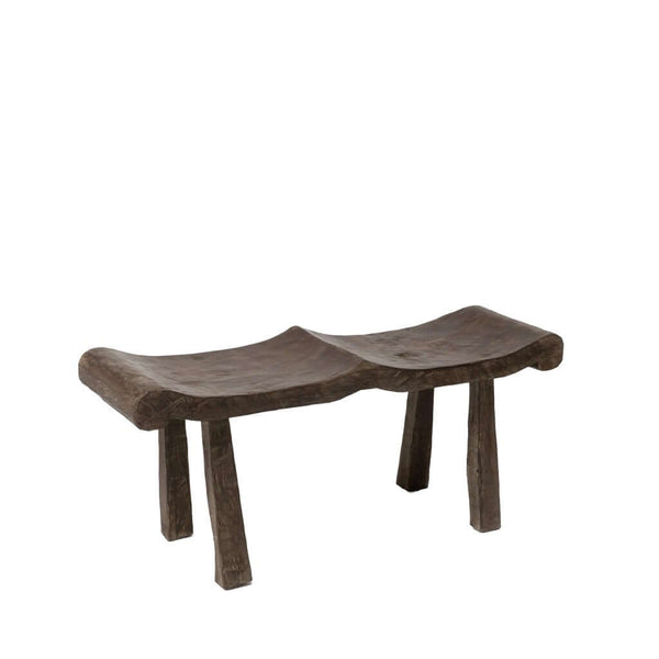 Wooden Vintage Lombok Bench Wavy Small with a curved seat