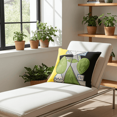 Picasso Cushion - Femme en Vert et Mauve (1947) in yellow, black and green