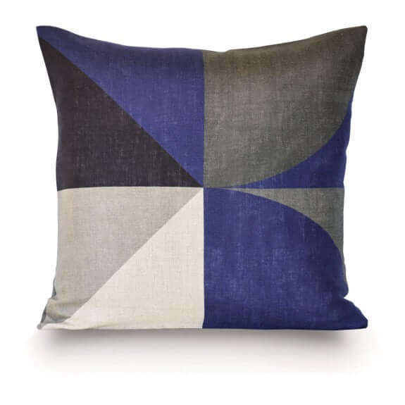 Berlin 4 Cushion 50x50cm with a geometric pattern featuring a combination of blue and gray colors.