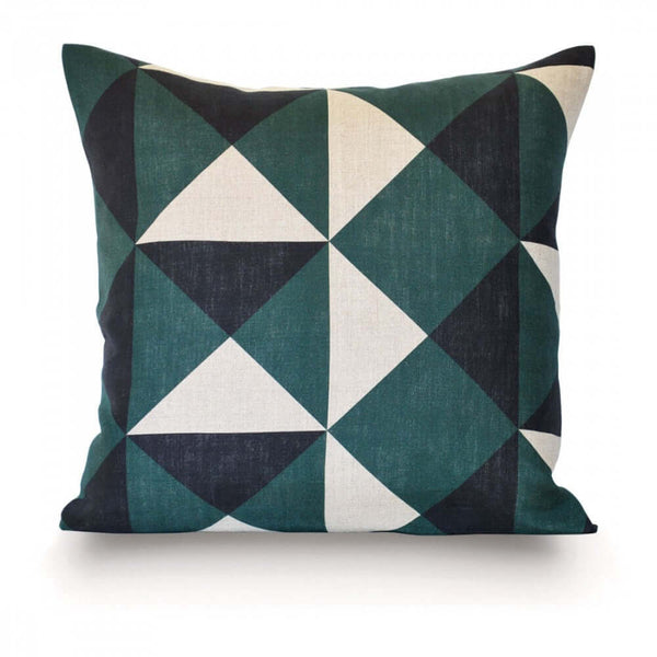 Broadstairs 2 Cushion 50x50cm with a geometric pattern featuring a combination of green, black and beige colors.