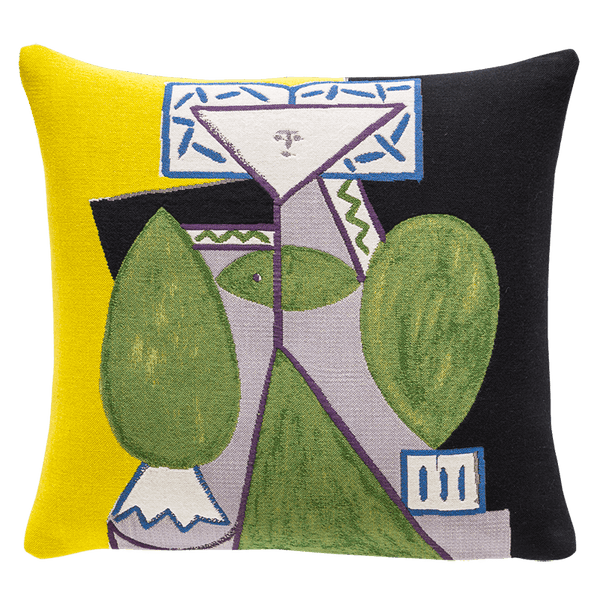 Picasso Cushion - Femme en Vert et Mauve (1947) in yellow, black and green