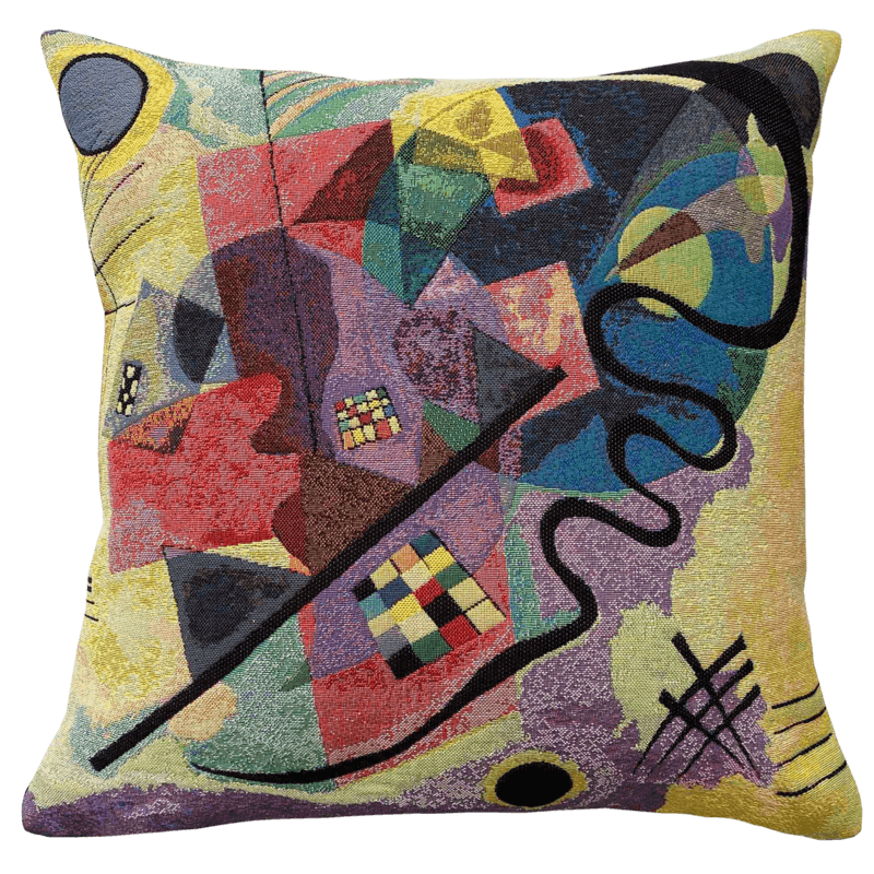 Kandisky Cushion - Jaune Rouge Bleu Extrait 1 (1925) with a vibrant multicolored geometric pattern inspired by Kandinsky's artwork.