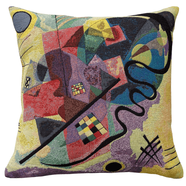 Kandisky Cushion - Jaune Rouge Bleu Extrait 1 (1925) with a vibrant multicolored geometric pattern inspired by Kandinsky's artwork.